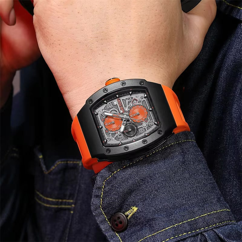 MEGIR Men's GP Racing Chronograph Date 43mm Silicone Strap Watch Orange