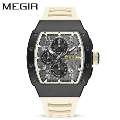 MEGIR Men's GP Racing Chronograph Date 43mm Silicone Strap Watch Cream