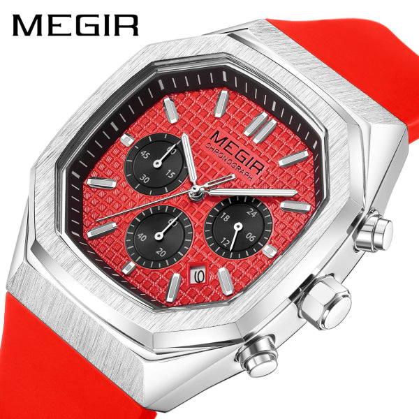 MEGIR Men's Oaki Chronograph Silver / Red Watch