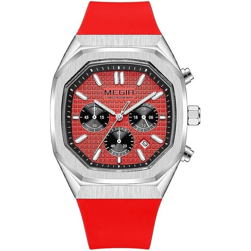 MEGIR Men's Oaki Chronograph Silver / Red Watch