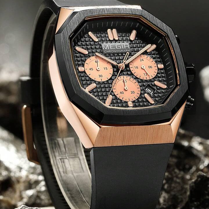 MEGIR Men's Oaki Chronograph Rose Gold / Black Watch