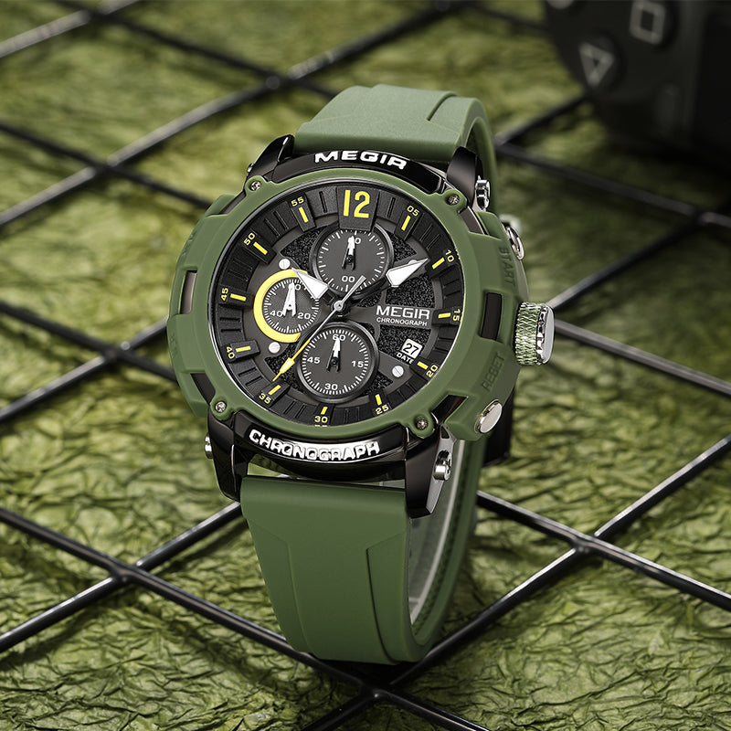 MEGIR Men's Military Sport Chronograph Army Green Watch