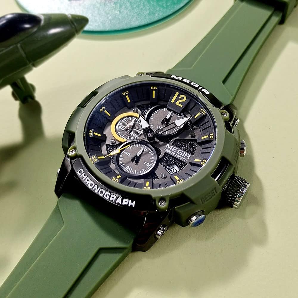 MEGIR Men's Military Sport Chronograph Army Green Watch