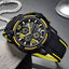 MEGIR Men's Moto Racer Chronograph Date 45mm Black / Yellow Silicone Strap Watch