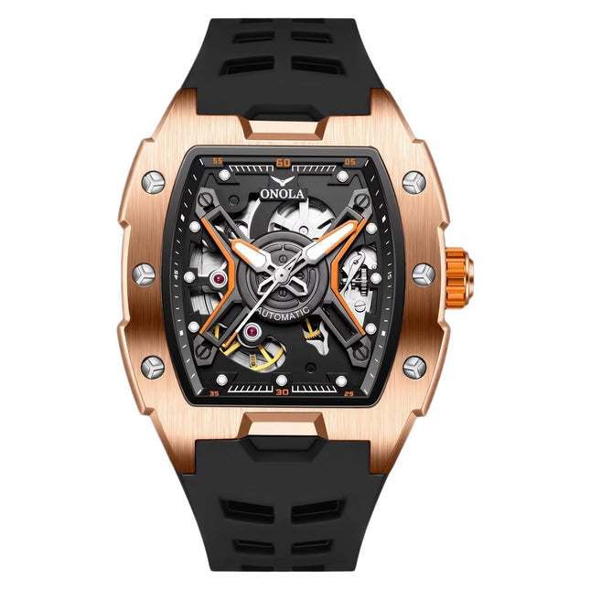 R1.00 Auction**ONOLA X-Factor Automatic Skeleton Watch Rose Gold/Black