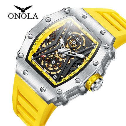 R1.00 Auction**ONOLA Rythm Automatic Skeleton Watch Silver/Yellow