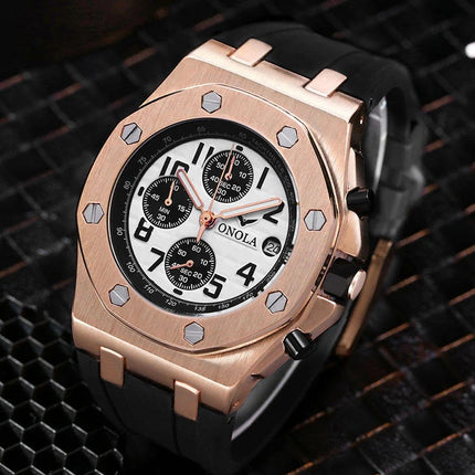 R1.00 Auction**ONOLA Men's Octagon Chronograph Watch Rose/White