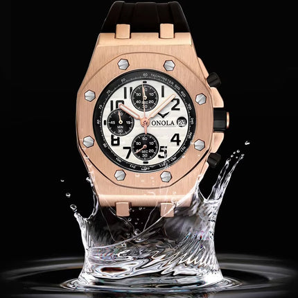 R1.00 Auction**ONOLA Men's Octagon Chronograph Watch Rose/White