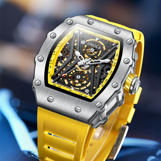 R1.00 Auction**ONOLA Rythm Automatic Skeleton Watch Silver/Yellow