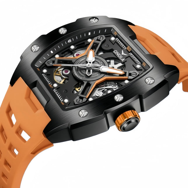 R1.00 Auction**ONOLA X-Factor Automatic Skeleton Watch Black/Orange