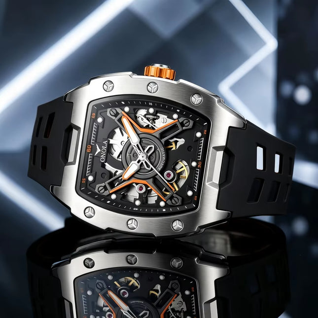 R1.00 Auction**ONOLA X-Factor Automatic Skeleton Watch Silver/Black