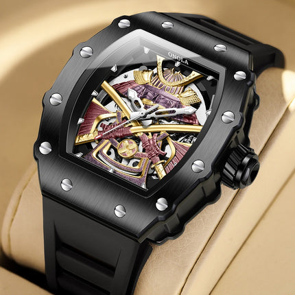 R1.00 Auction**ONOLA Samurai Automatic Skeleton Watch Black/Rose