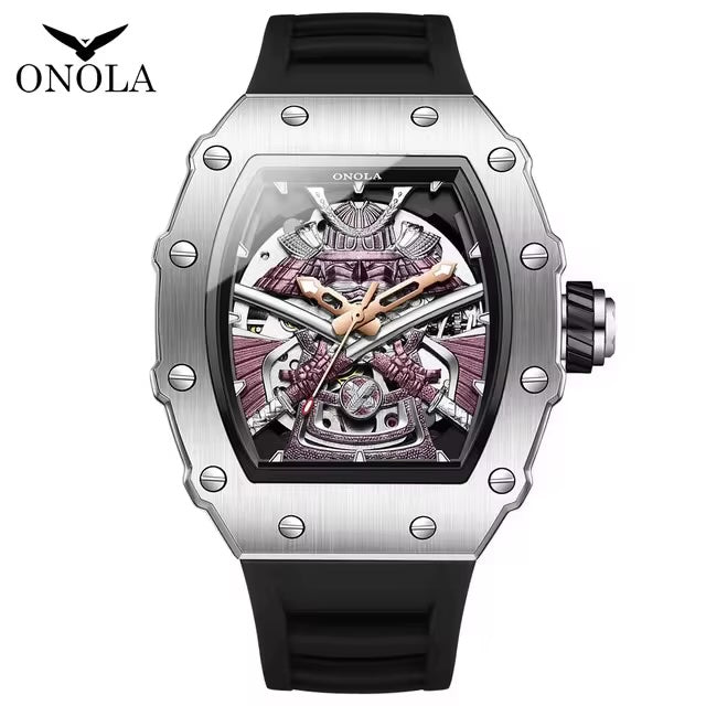 R1.00 Auction**ONOLA Samurai Automatic Skeleton Watch Silver