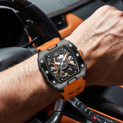 R1.00 Auction**ONOLA X-Factor Automatic Skeleton Watch Black/Orange