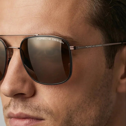 ***PORSCHE DESIGN*** Men's Titanium Brown Aviator Sunglasses