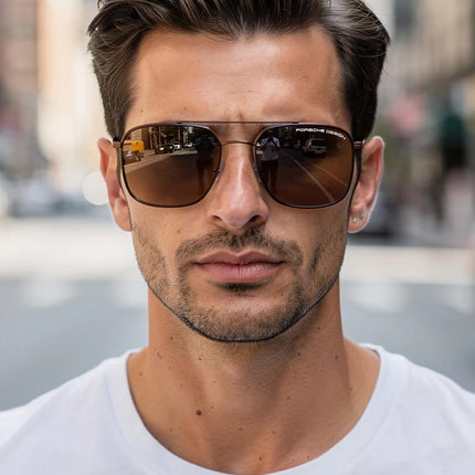***PORSCHE DESIGN*** Men's Titanium Brown Aviator Sunglasses