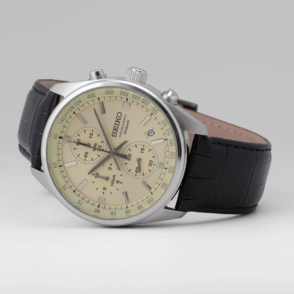 SEIKO Men's Chronograph Classic Cream Dial Leather Watch