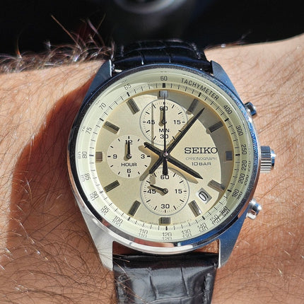 SEIKO Men's Chronograph Classic Cream Dial Leather Watch