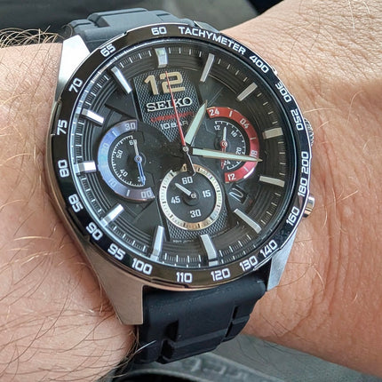 Seiko Quartz Chronograph Black Dial Stainless Steel Watch SSB347P1