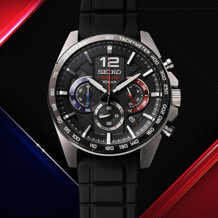Seiko Quartz Chronograph Black Dial Stainless Steel Watch SSB347P1