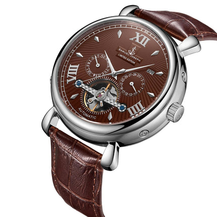 SAMUEL JOSEPH London Limited Edition Mocha & Silver Automatic Skeleton Men's Watch