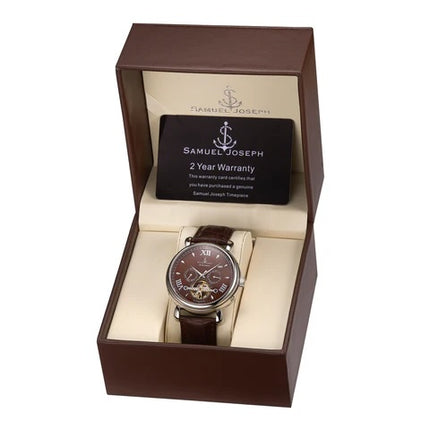 SAMUEL JOSEPH London Limited Edition Mocha & Silver Automatic Skeleton Men's Watch