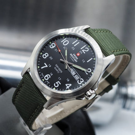 **Auction Exclusive**Swiss Military Day-Date Fabric Strap Watch Army Green
