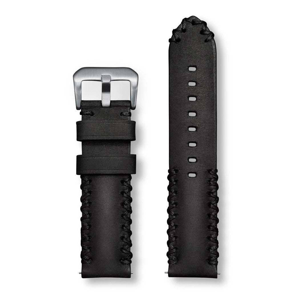 Aeromeister Amsterdam S46 Italian Rodeo black leather strap with black tribal handstitching