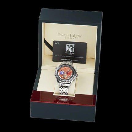 **R1.00AUCTION**Swan & Edgar London World Timer Mechanical Quartz Hybrid- Steel Orange