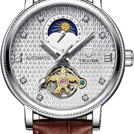 TEVISE Namura II Classic Moonphase Silver/White/Brown Watch