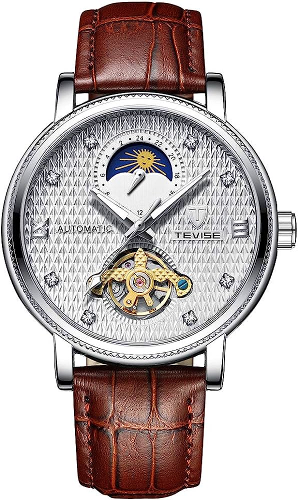 TEVISE Namura II Classic Moonphase Silver/White/Brown Watch