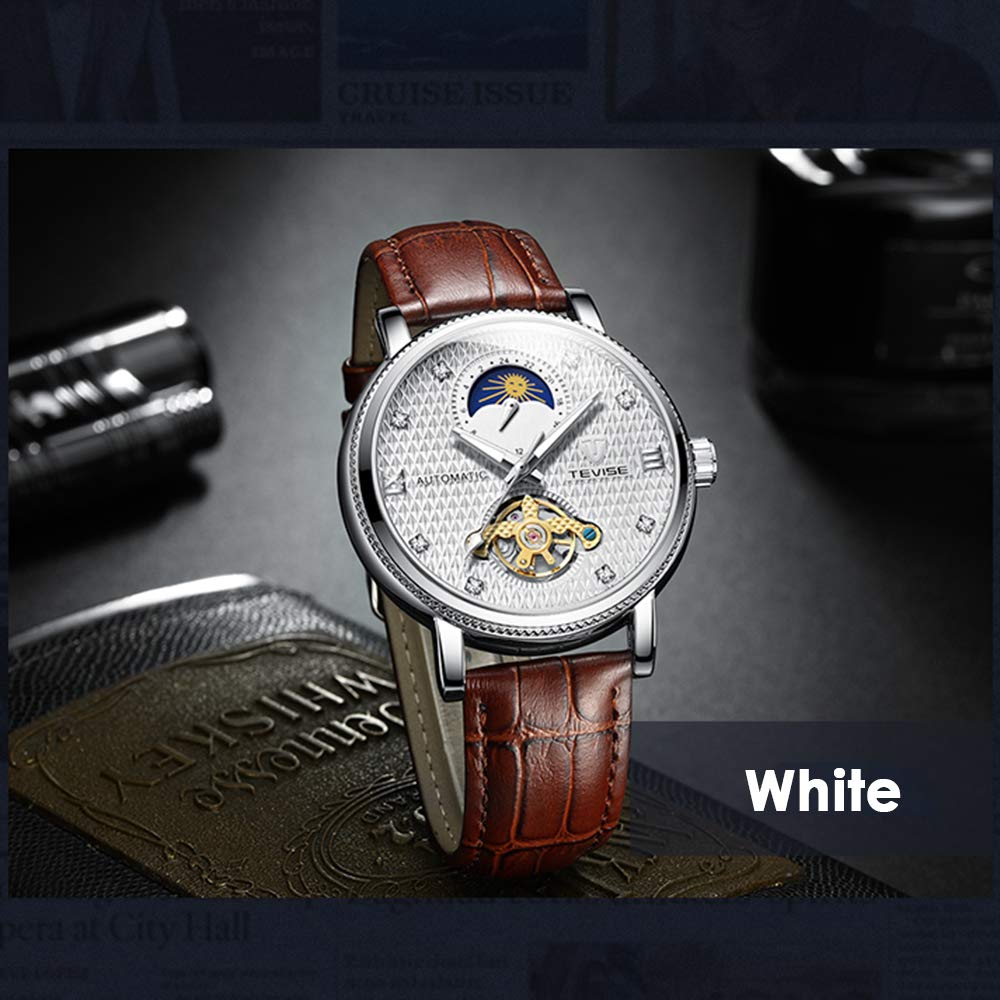 TEVISE Namura II Classic Moonphase Silver/White/Brown Watch