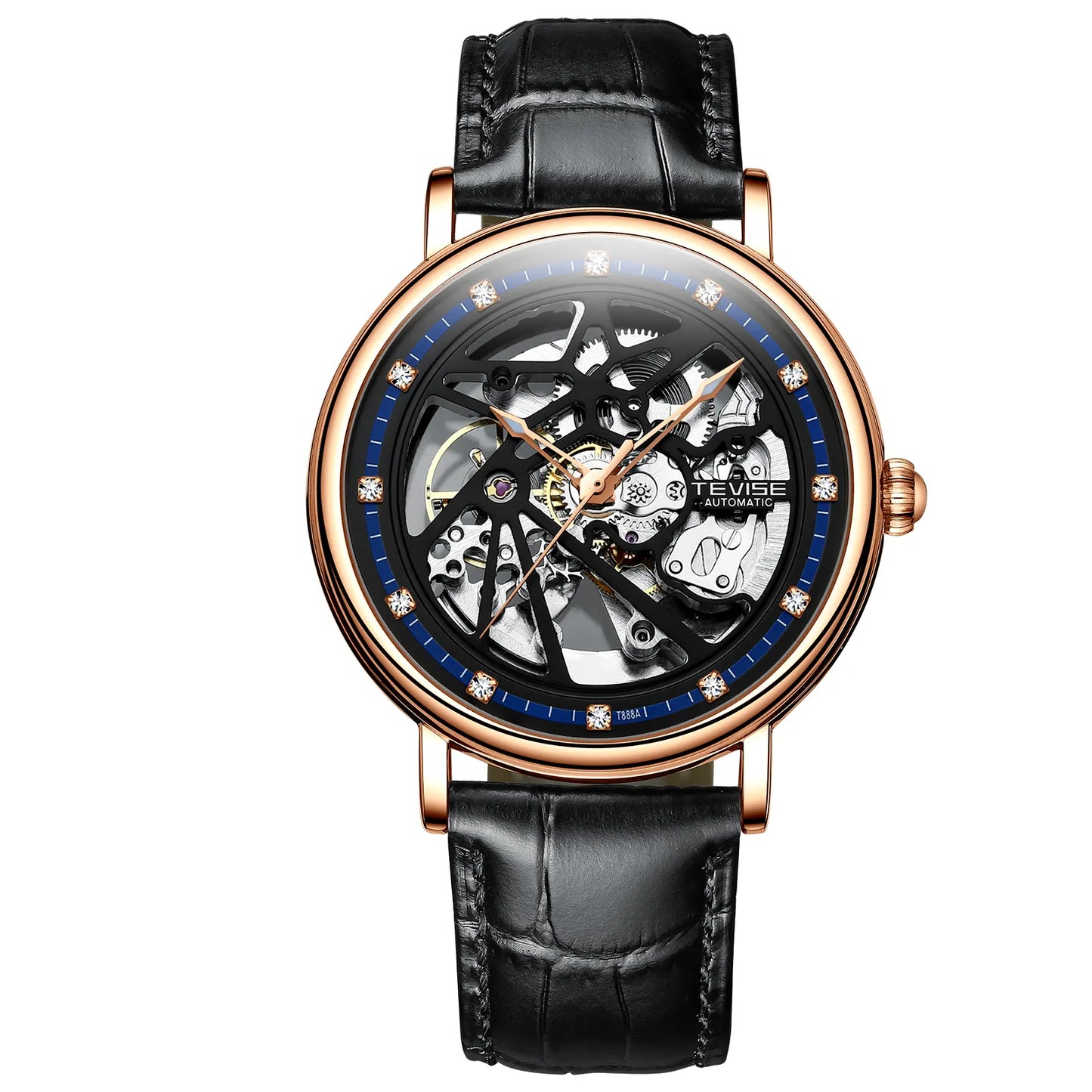 TEVISE Amistad II Wheel Automatic Leather Rose Gold/Black Watch