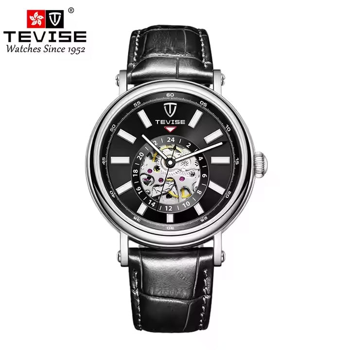 TEVISE Namura-X Skeleton Automatic Kinetic Watch Black