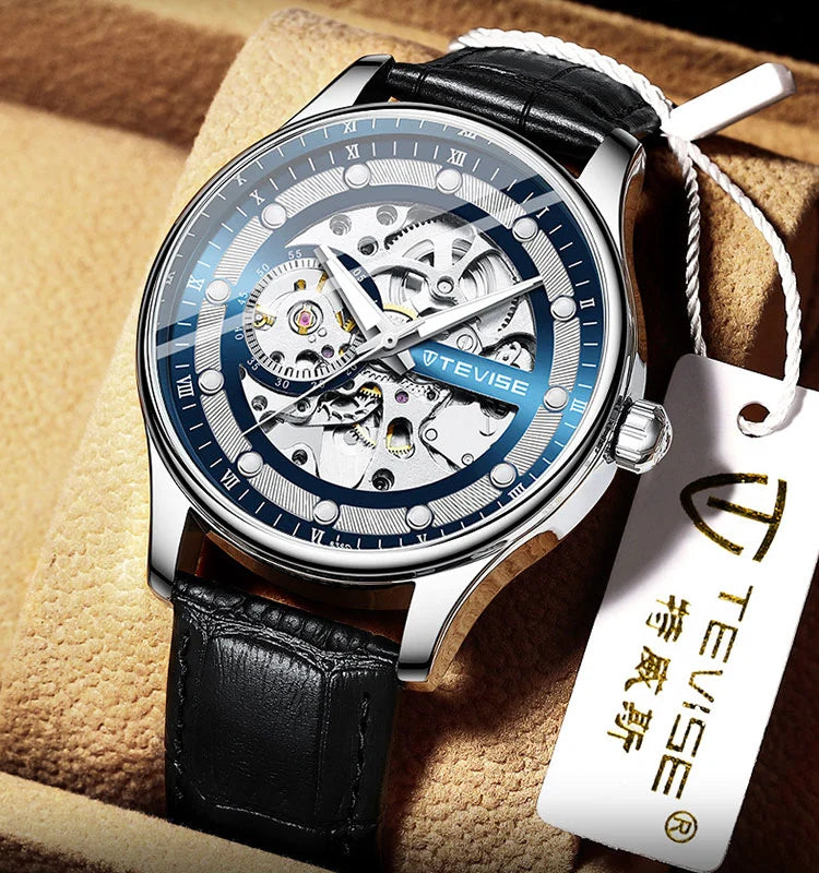 TEVISE Dream Automatic Leather Black/Blue Watch