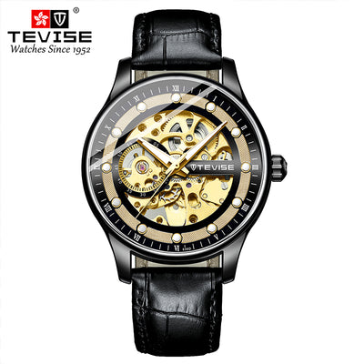 TEVISE Dream Automatic Leather Black/Gold Watch