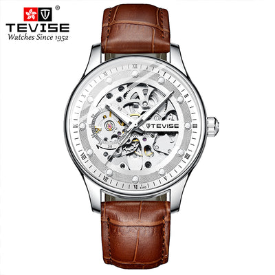TEVISE Dream Automatic Leather Silver/Brown Watch