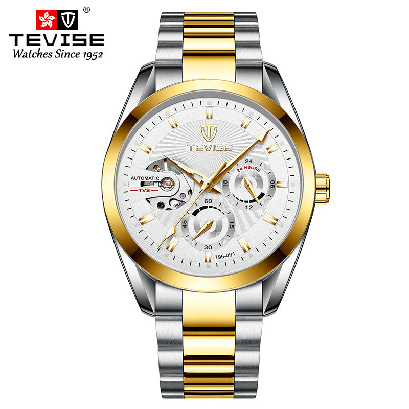 TEVISE Classic Automatic Partial Skeleton Two Tone/White Watch