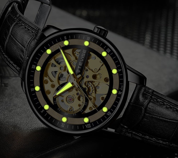 TEVISE Dream Automatic Leather Black/Gold Watch