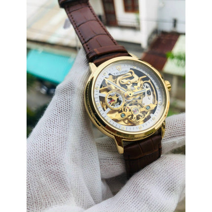 TEVISE Namura Skeleton Automatic Gold/Brown/White Watch