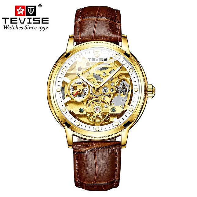 TEVISE Namura Skeleton Automatic Gold/Brown/White Watch