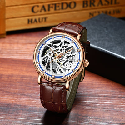 TEVISE Amistad II Wheel Automatic Leather Rose Gold/White Watch