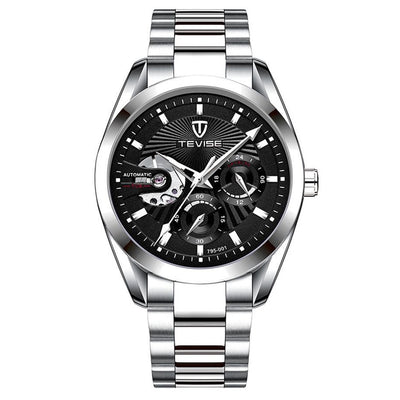 TEVISE Classic Automatic Partial Skeleton Silver/Black Watch