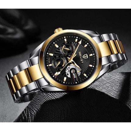 TEVISE Classic Automatic Partial Skeleton Two Tone/Black Watch