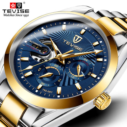 TEVISE Classic Automatic Partial Skeleton Two Tone/Blue Watch
