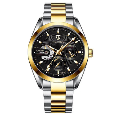 TEVISE Classic Automatic Partial Skeleton Two Tone/Black Watch