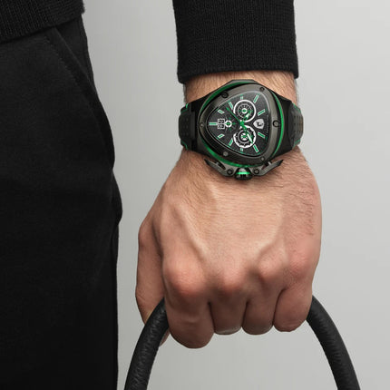 Tonino Lamborghini Spyder X Chronograph Watch Black/Green Leather