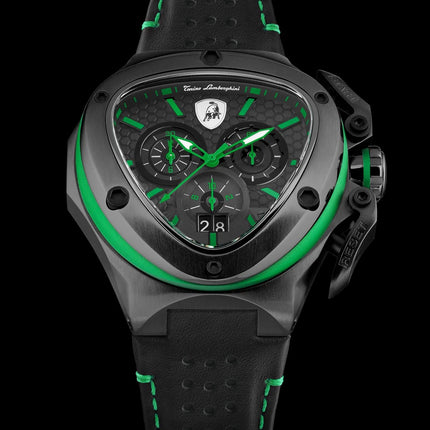 Tonino Lamborghini Spyder X Chronograph Watch Black/Green Leather