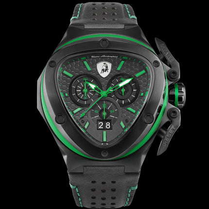 Tonino Lamborghini Spyder X Chronograph Watch Black/Green Leather