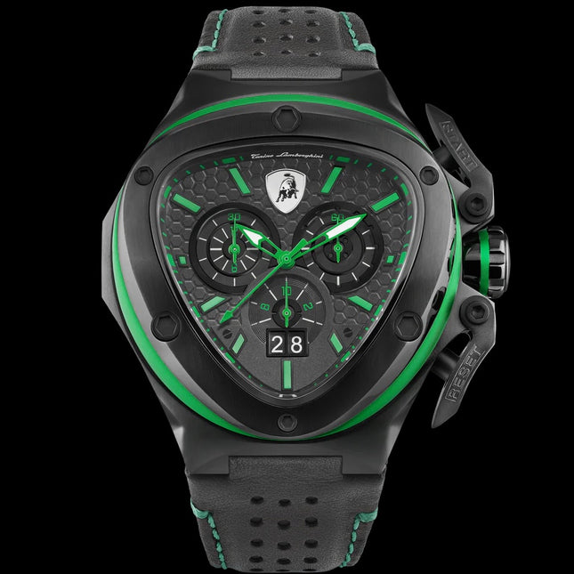 Tonino Lamborghini Spyder X Chronograph Watch Black/Green Leather